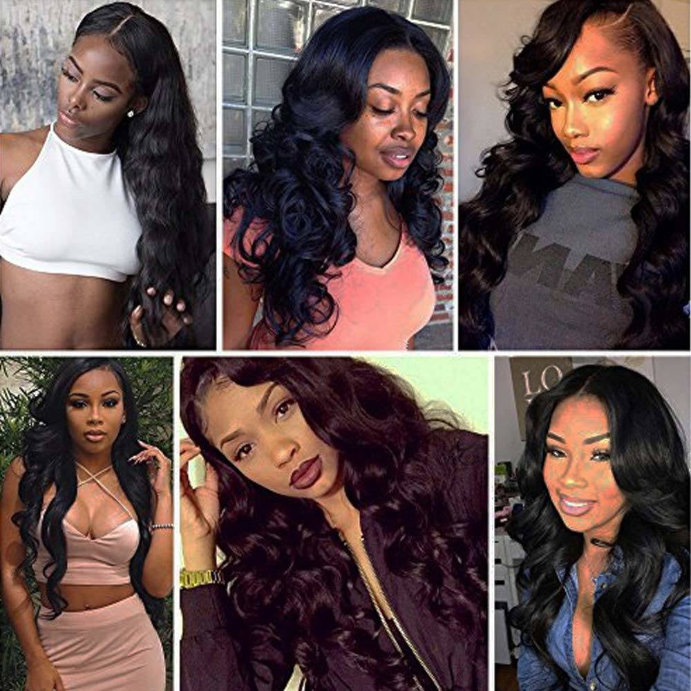 Brazilian Loose Body Wave Bundles with Frontal Virgin Human Hair Loose Curly Bundles with 13x4 Free Part Frontal Natural Color