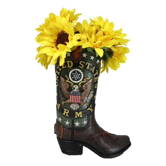 Rustic Western USA American Bald Eagle Army Emblem Cowboy Boot Flower Vase