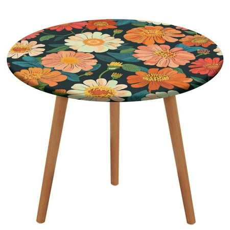 

ZHANGS Enchanting Zinnia Patch 561 Round Table Cover Stain-Resistant Fitted Tablecloth Oil-Proof Wipeable Elastic Table Cover Waterproof Table Cloth for Halloween Thanksgiving Christmas