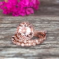 thumbnail image 5 of Trio Set Big Morganite Wedding Ring Set Engagement Ring On 10k Rose Gold Stacking Matching Band Round Cut Gemstone Personalized for Brides, 5 of 6