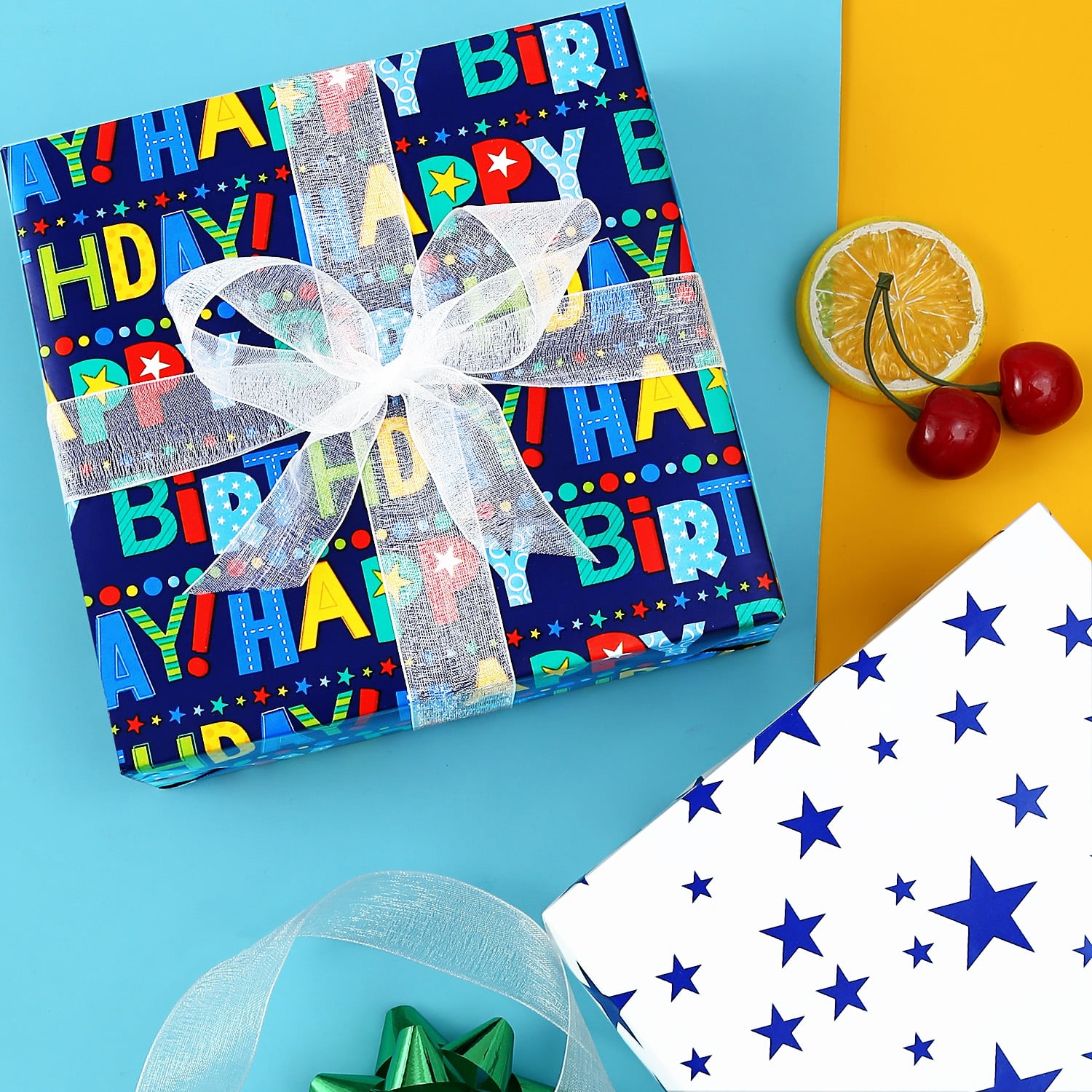 Blavermant Birthday Wrapping paper rolls, Gift Wrapping Paper Mini Roll -  17 X 16.4 ft Per roll, 3 Colorful Designs for Birthday