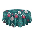 thumbnail image 5 of Dark Teal Christmas Village Pattern Round Tablecloth 60"x60",Wrinkle Wipeable Table Cloth for Kitchen Dining Room Picnic Patio Party, 5 of 6