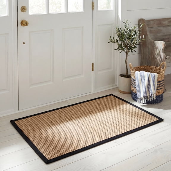 SAFAVIEH Natural Fiber Jovana Border Seagrass Area Rug, Maize/Black, 2' x 3'