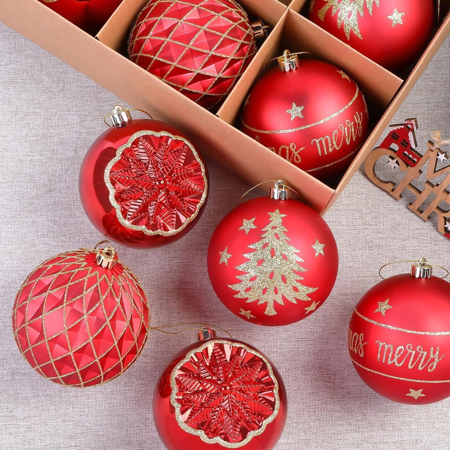 100MM/4 Inch 9PCS Large Christmas Balls Ornaments, Shatterproof Plastic Hanging Big Baubles Set for Xmas Tree Decoration Holiday Party Wedding Decorations with Hook