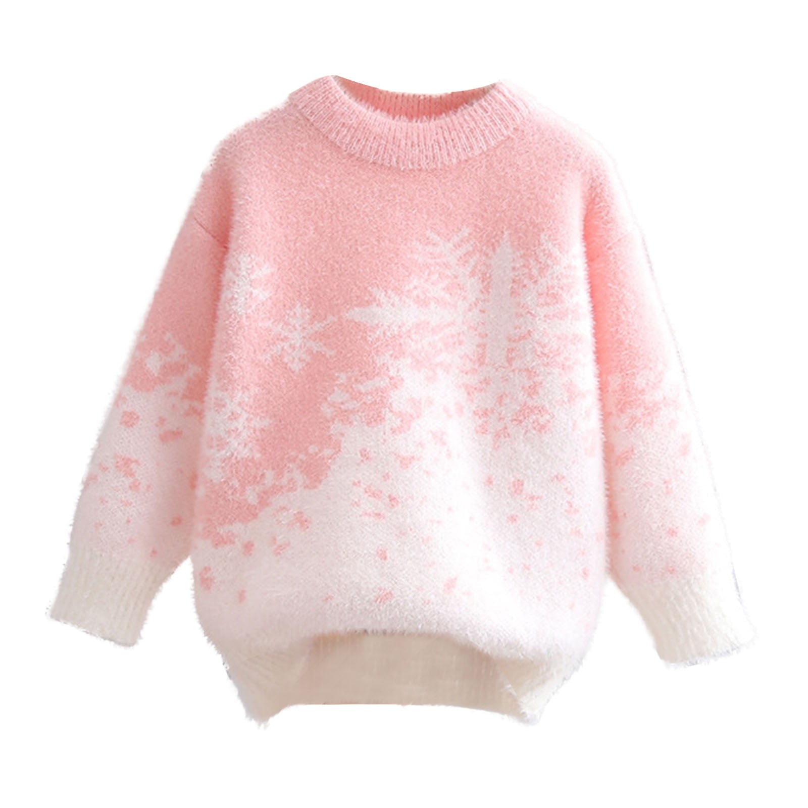 Zpanxa Girls Crew Neck Gradient Snowflake Christmas Tree Faux Mink Fleece Pullover Sweater Long Sleeve Holiday Warm Knit Tops Cotton Sweaters for Girl