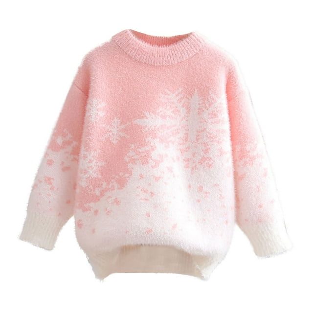 LOVZFMLL Sweaters for Girls, Crew Neck Ribbed Pullover Snowflake, Casual Fleece Thick Everyday Fall Clothes Warm Winter Tops Kid Girls Clothes for 5-6 Years