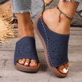 thumbnail image 2 of Women's Hollow Out Wedge Mules Comfortable Platform Sandals Slip On Open Toe Clogs Lightweight Non Slip Beach Slides Blue Size 8, 2 of 8