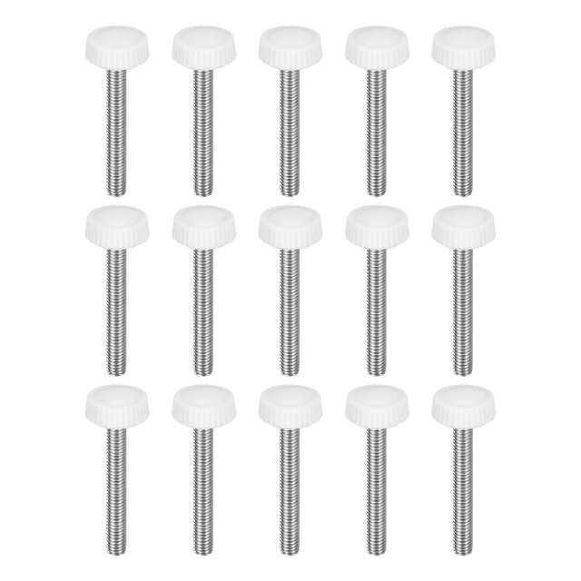 Unique Bargains 15Pack M5x35mm Vis Moletées Filetées Pouce, Acier au Carbone Zingué Poignée Boutons de Serrage, Blanc