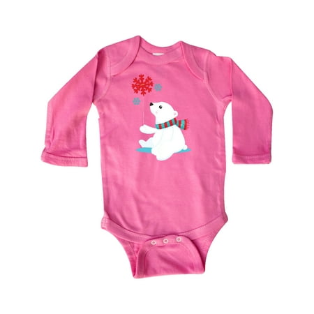 

Inktastic Polar Bear With A Scarf White Bear Snowflakes Gift Baby Boy or Baby Girl Long Sleeve Bodysuit