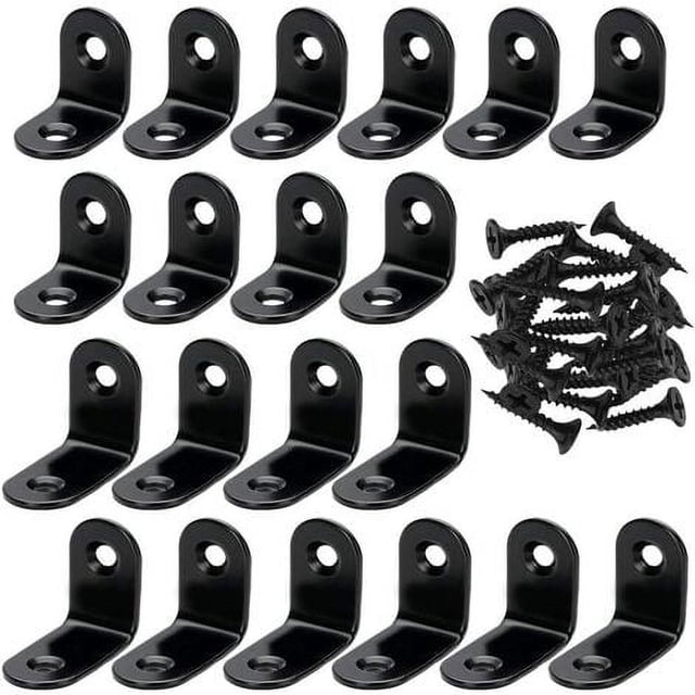 Paquete de 20 escuadras en forma de L con 40 tornillos, escuadras de madera de acero inoxidable negro