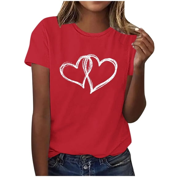 Vetsdori Short Sleeve Shirts for Women Summer Graphic Pullover Young Adult Cotton Holiday,Valentines Cute Blouses Gifts for Wife Workout Ladies Tops Trendy
