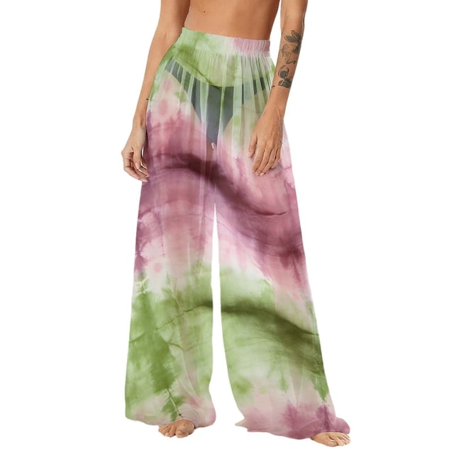 Pantalones de playa de gasa ligeros para mujer con protección solar, pantalones anchos de estilo bohemio estampados, blusa para mujer