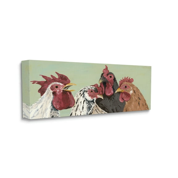 Stupell Industries Four Roosters Clucking Farm Birds over Green,20 x 48,Designed by Jade Reynolds