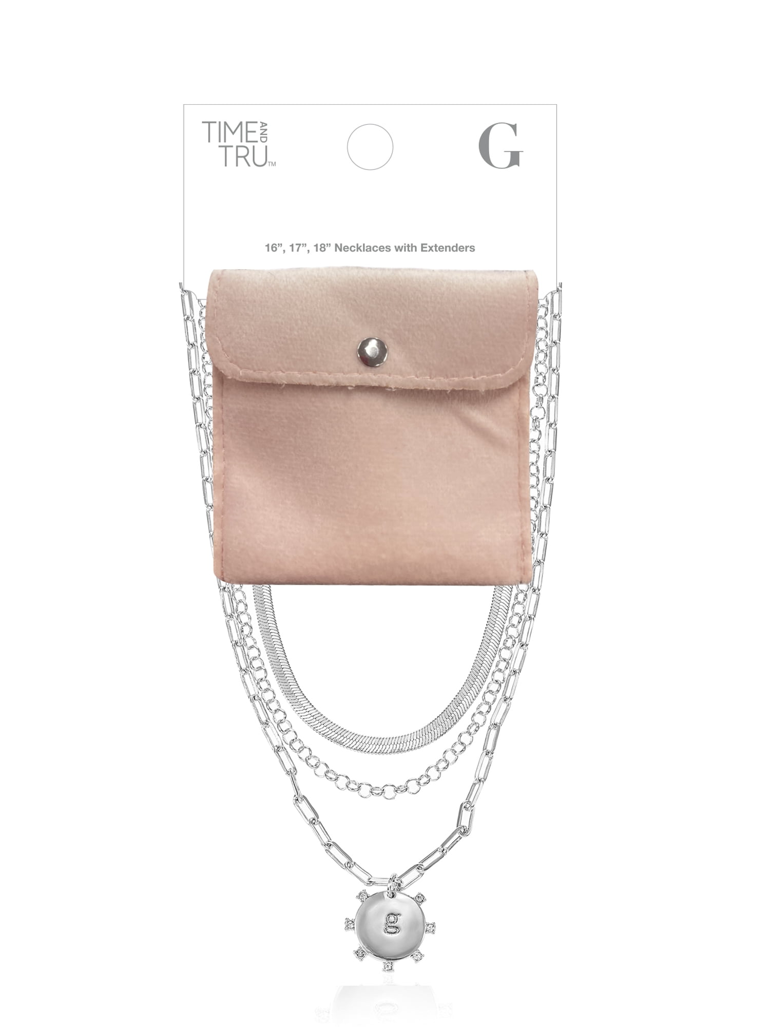 Time and Tru Silvertone Necklace, 3 Piece, Initial G