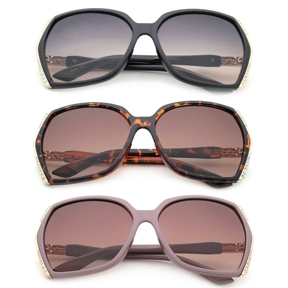 3 Pack Plastic Frame Metal Fork Hinge with Rhinestone Fashion Sunglasses for Women