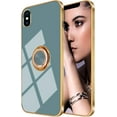 thumbnail image 2 of for iPhone Xs Max Case for Women Ring Holder, 360 TPU Rotation Kickstand Rings Cases with Stand Glitter Plating Rose Gold Edge Work with Magnetic Mount Slim Sleek Luxury Case Girly Gray, 2 of 12