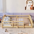 thumbnail image 3 of Bellemave Full Floor Bed with Safety Guardrails, Montessori with Rails and Openings, Full Size Bed Frame with Fence and Slats, No Box Spring Needed(Natural), 3 of 9