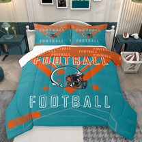 Homewish Football Game Lover Bedding Comforter Set,Rugby Sport Theme Twin Comforter Sets,Orange Cyan Bedding Set For Kids,Super Cozy Room Decor Reversible,2pcs
