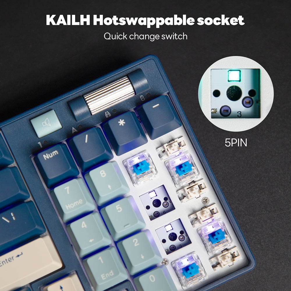 RK ROYAL KLUDGE RK96 RGB Limited Ed 90% 96 Keys Wireless Triple Mode BT5.0/2.4G/USB-C Hot Swappable Mechanical Keyboard with Wrist Rest Software Support & Massive Battery Blue Switch
