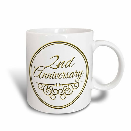 3dRose 2nd Anniversary gift - gold text for celebrating wedding anniversaries 2 second two years together - Ceramic Mug,