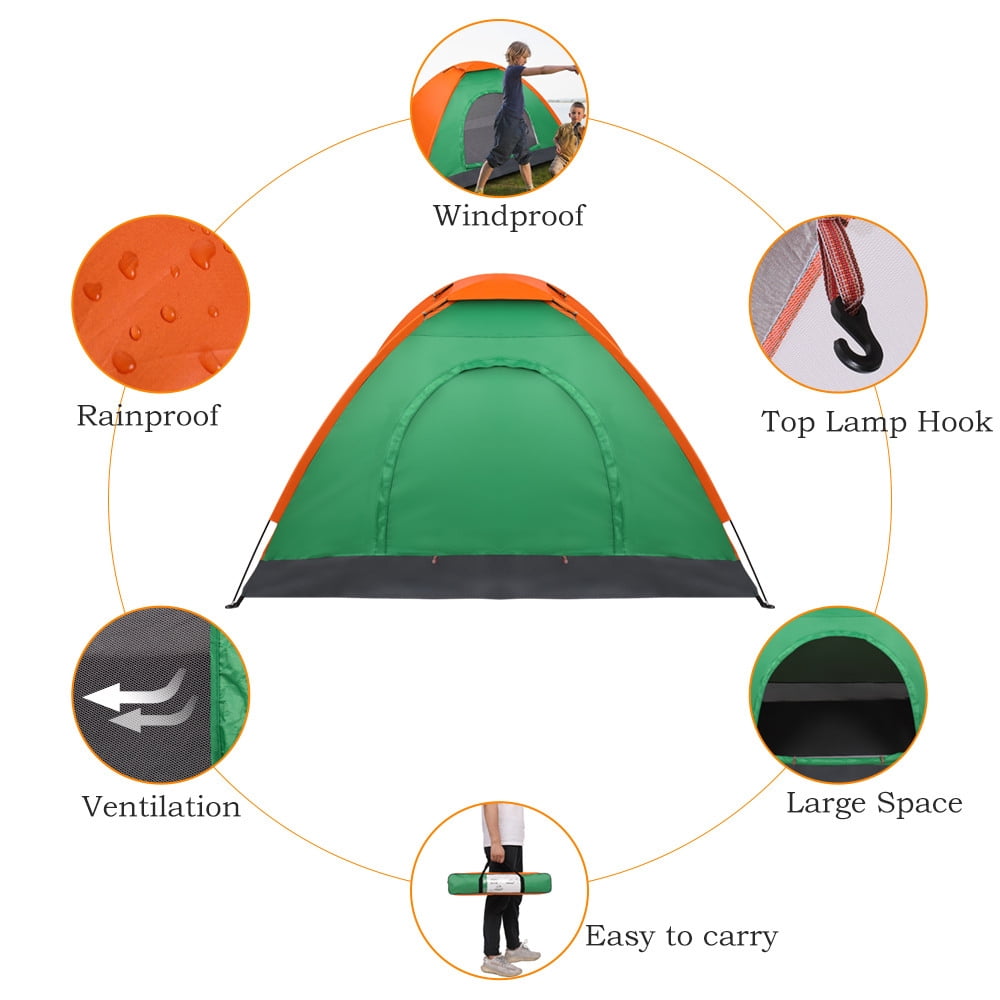 2-Person Waterproof Tent with Instant Setup and Ventilation, Lightweight Small Camping Tent with Carrying Bag, for Hiking, Orange and Green