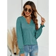 thumbnail image 4 of LOMON Women's Casual Puff Long Sleeve Tunic Tops V-Neck Pleated Flare Blouse T-Shirts with Smocked Cuffs, 4 of 8