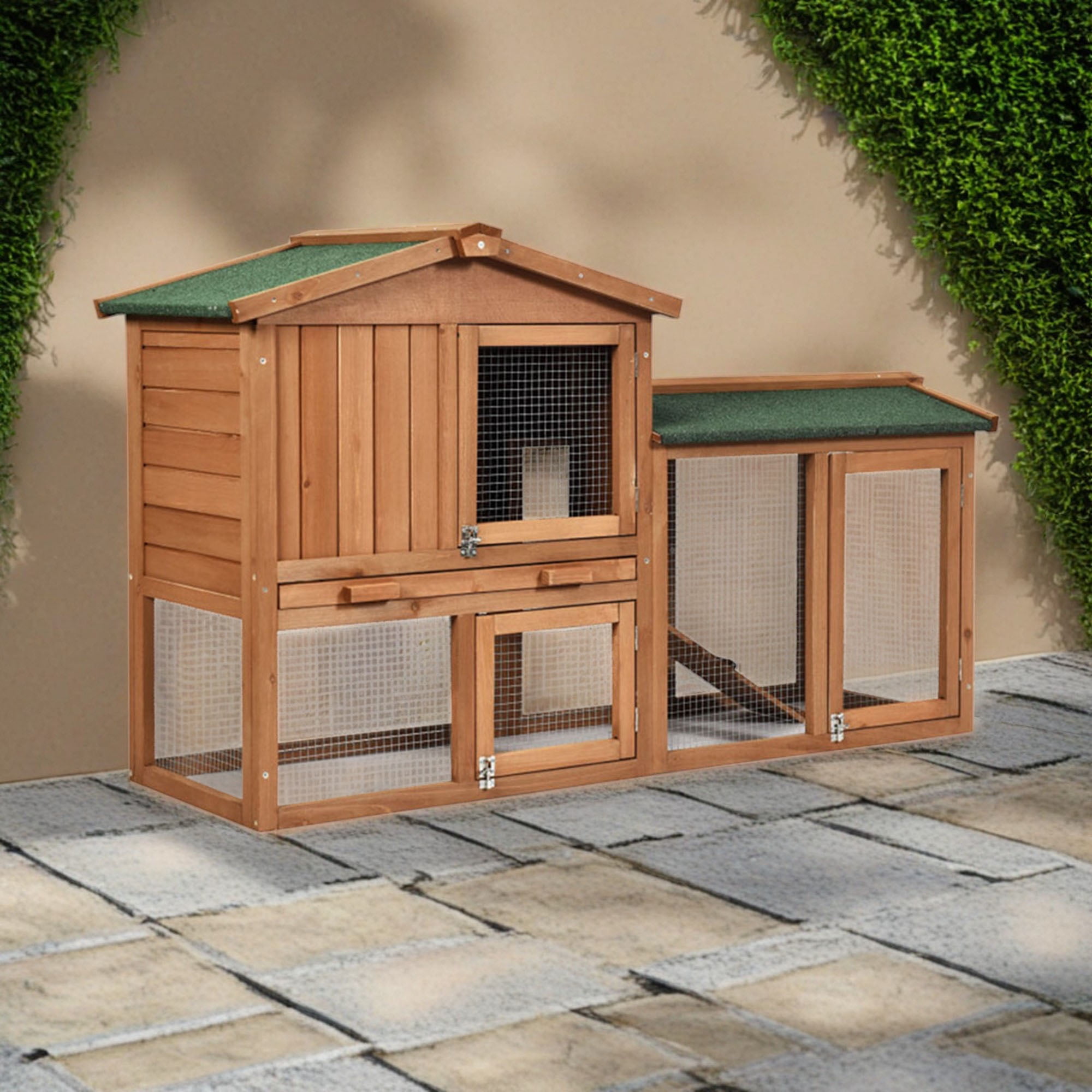 Kadyn 58" Wood Rabbit Hutch with Run, Chicken Coops for 2 Hen, Bunny Cage, Guinea Pig Hutch, Orange