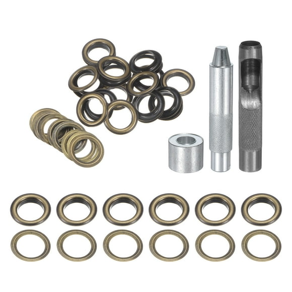 Unique Bargains 20pcs Grommet Tool Kit 14mm Grommet Eyelet Set with Hole Hollow Punch, Grommet Setter Tools, Bronze