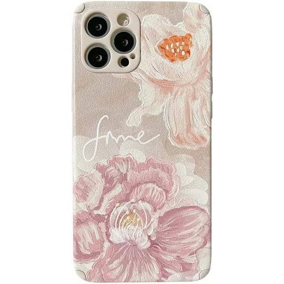 Compatible with iPhone Case,Cute Art Vintage Flower Floral PU Leather Corner Camera Lens Protection Soft Shockproof Cover Phone Case (White,iPhone 12 Pro Max)