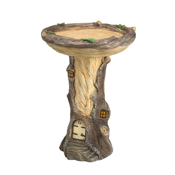 SunniMix Garden Bird Bath Bowl Tree House Statue Figurine Courtyard Deck Resin Feeder