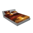 thumbnail image 2 of Ambesonne Nature Fitted Sheet & Pillow Sham Set, Storm Full Moon Beams, Queen, Orange Yellow, 2 of 2