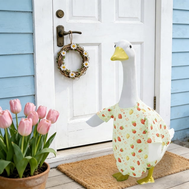 EGNMCR Home Decor, Room Decor, Wall Decor Spring Summer Idyllic Gooses Outfits Gooses Statue Patio Dress Patio Gooses Outfits Hat Set For 23In Statue Patio Garden Decoration Polyester Statue