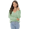 thumbnail image 2 of Baywell Women's Crew Neck Knitted Henley Tops Casual Long Sleeve Pullover Sweater Blouses Green US 12, 2 of 9