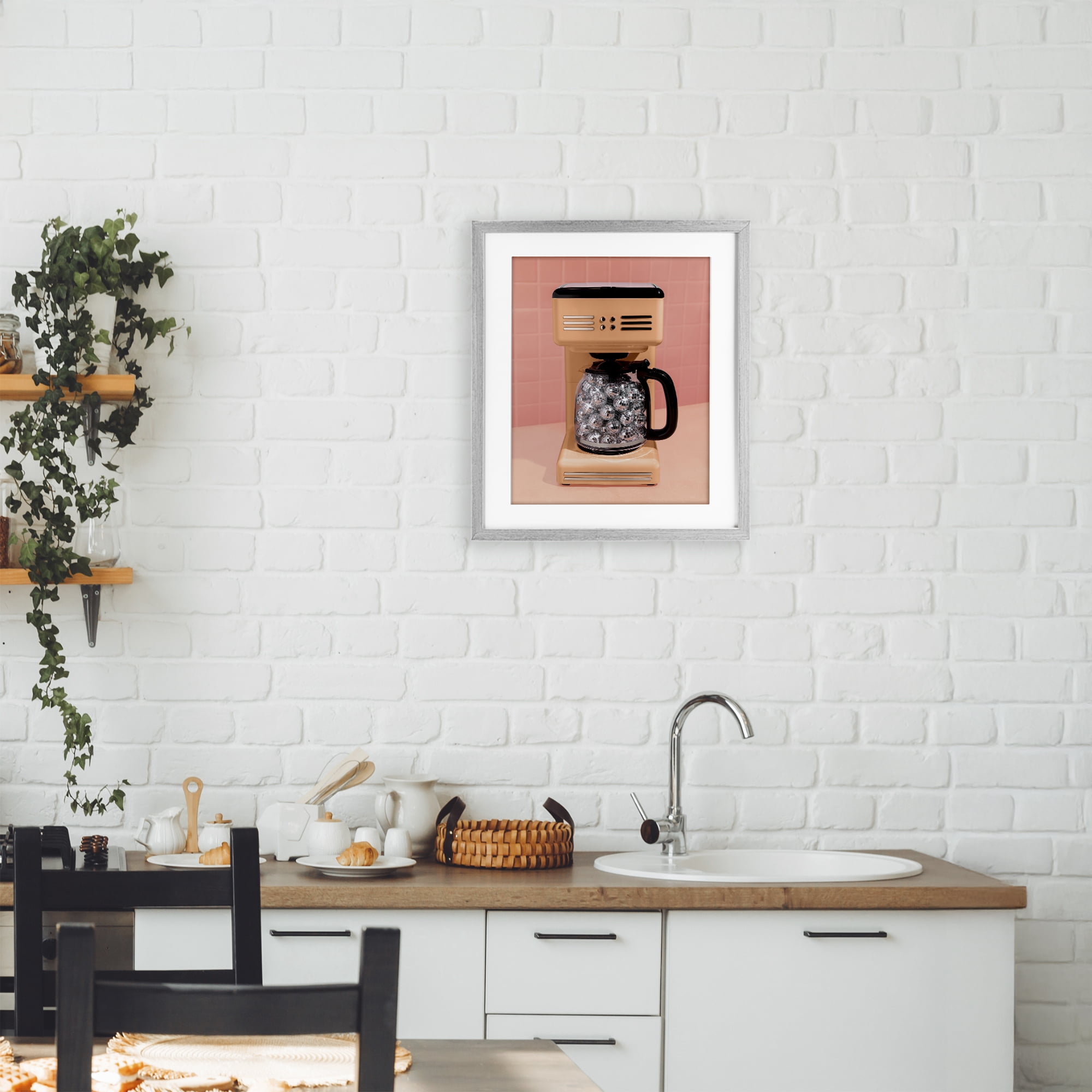 Stupell Industries Disco Coffee Maker over Orange Gray Framed Print Under Glass, design by LISH Creative