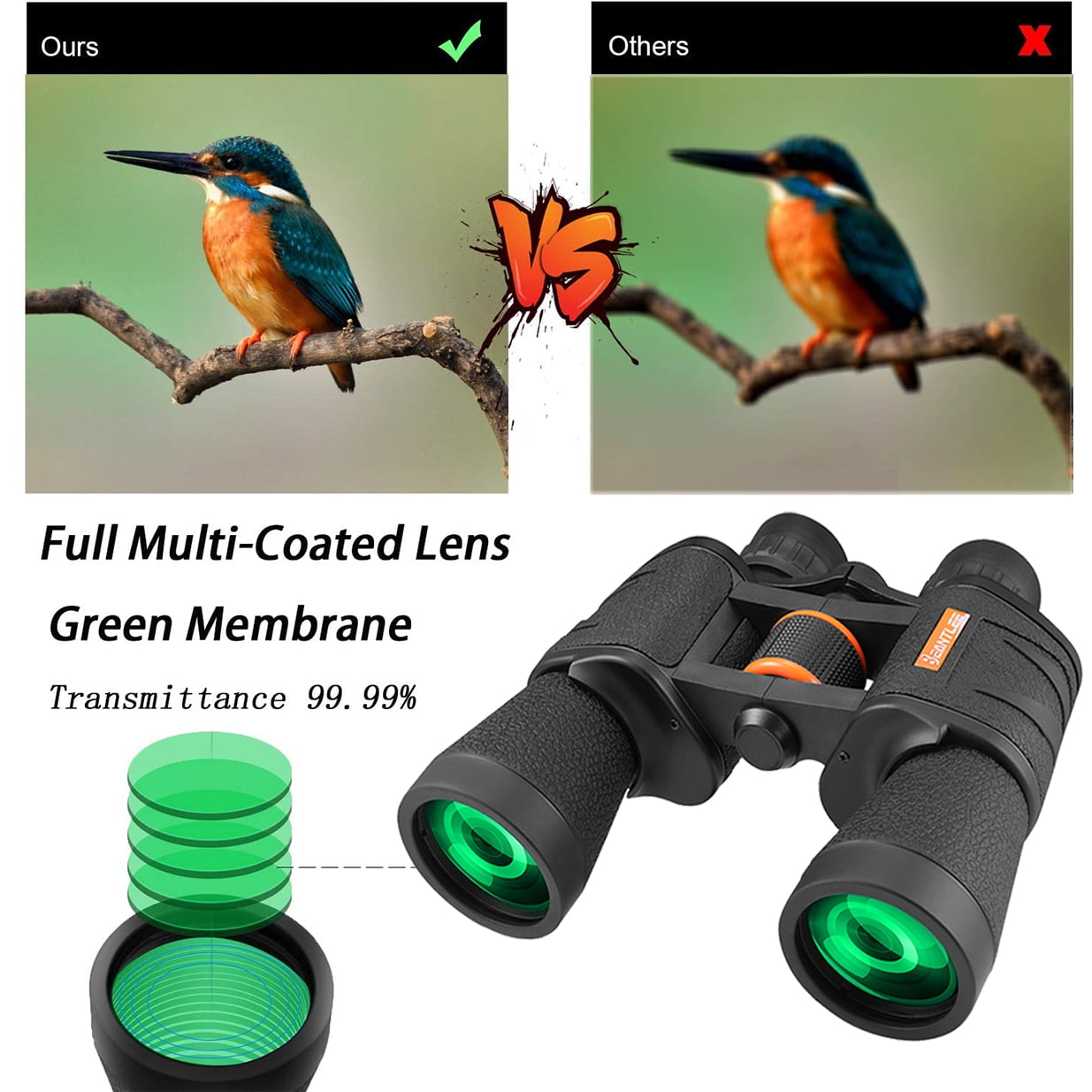 BFVV 20X50 Binoculars for Adult with Phone Clip for Bird Watching Hunting Stargazing Concerts Sports,FMC Lens HD High Powered Telescopes