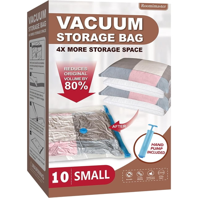 XINQIHANG Vacuum Storage Bags, 10 Small Space Saver Bags Vacuum Seal Bags with Pump, Space Bags, Vacuum Sealer Bags for Clothes, Comforters, Blankets, Bedding