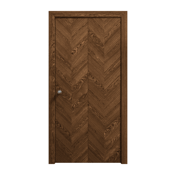 Sliding Closet Bi-fold Doors 36 x 80 inches | Ego 5005 Cognac Oak | Sturdy Tracks Moldings Trims Hardware Set | Wood Solid Bedroom Wardrobe Doors