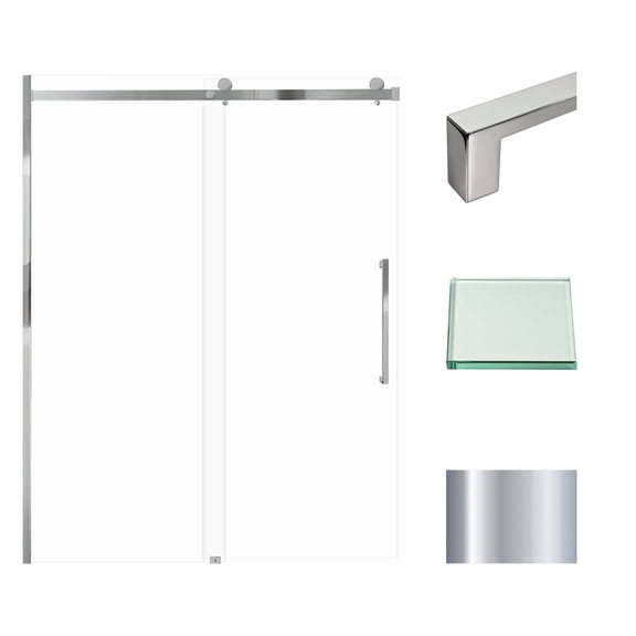 Transolid MBDT607608C-S-PC Madeline 60"x76" Frameless Sliding Barn Shower Door with Fixed Panel Featuring EXCLUSIVE TruMotion Technology in Polished Chrome with Clear Glass and Sabrina Handles