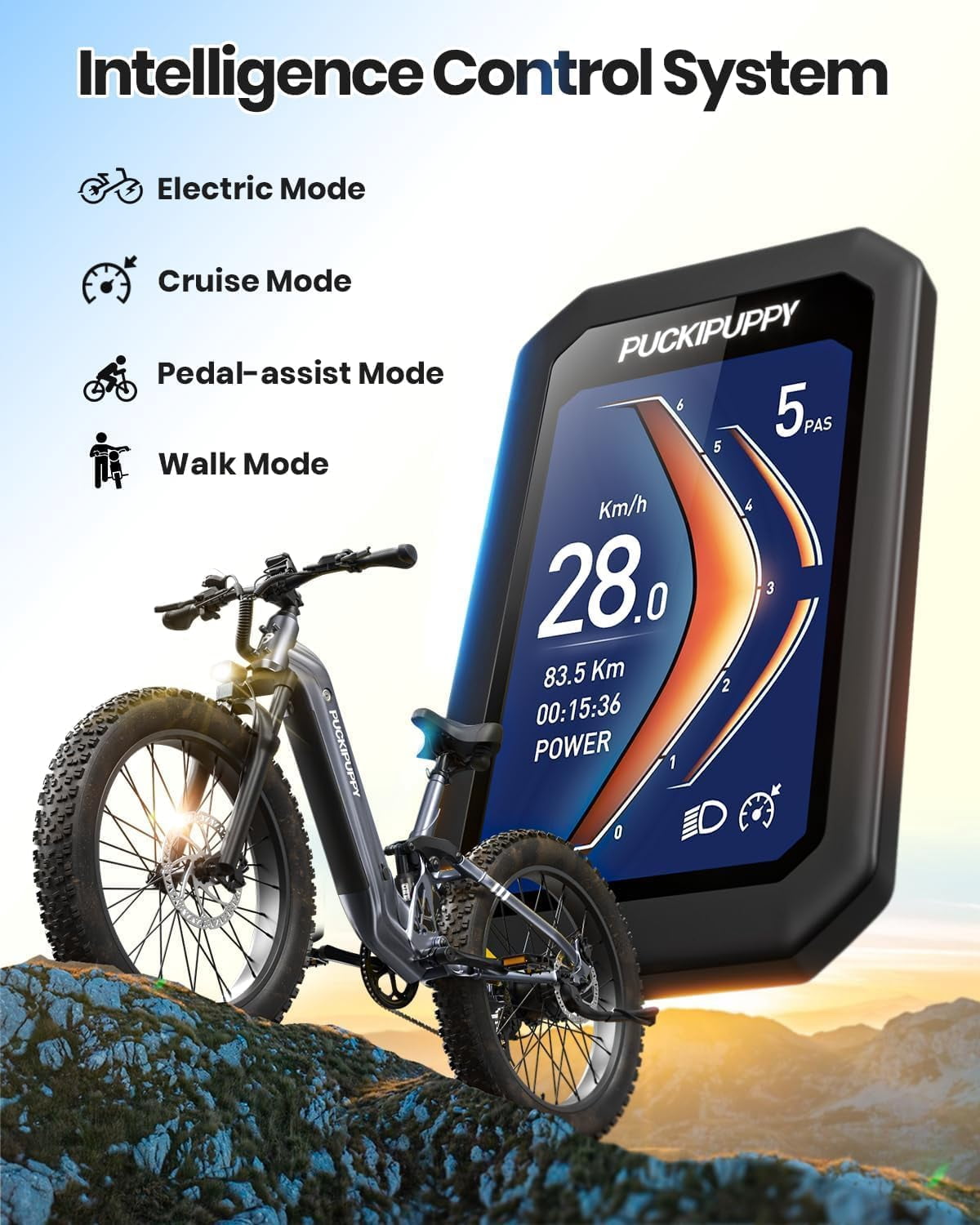 PUCKIPUPPY Electric Bikes for Adults 26" Step-Thru Ebikes 960W Peak Motor 80Miles Range 28mph Max Speed 48V 20AH Battery Full Suspension Fat Tire Mountain E Bike 7 Speed, Comply with UL2849 By SGS
