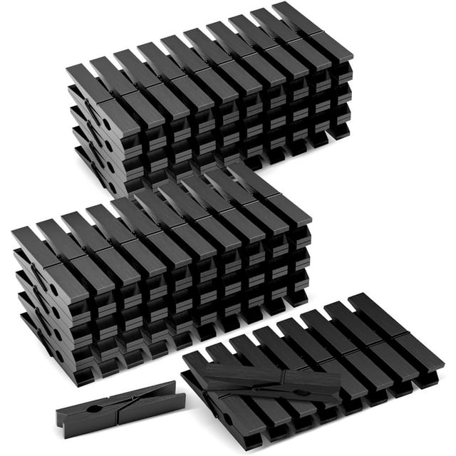 100 Pack Wooden Clothespins 2.9 Inch, Heavy-Duty Wood Rust-Resistant Clothes Pins, Solid Birch Clips for Laundry, Photo Wall Displays, Craft Projects & Classroom Decoration,Black