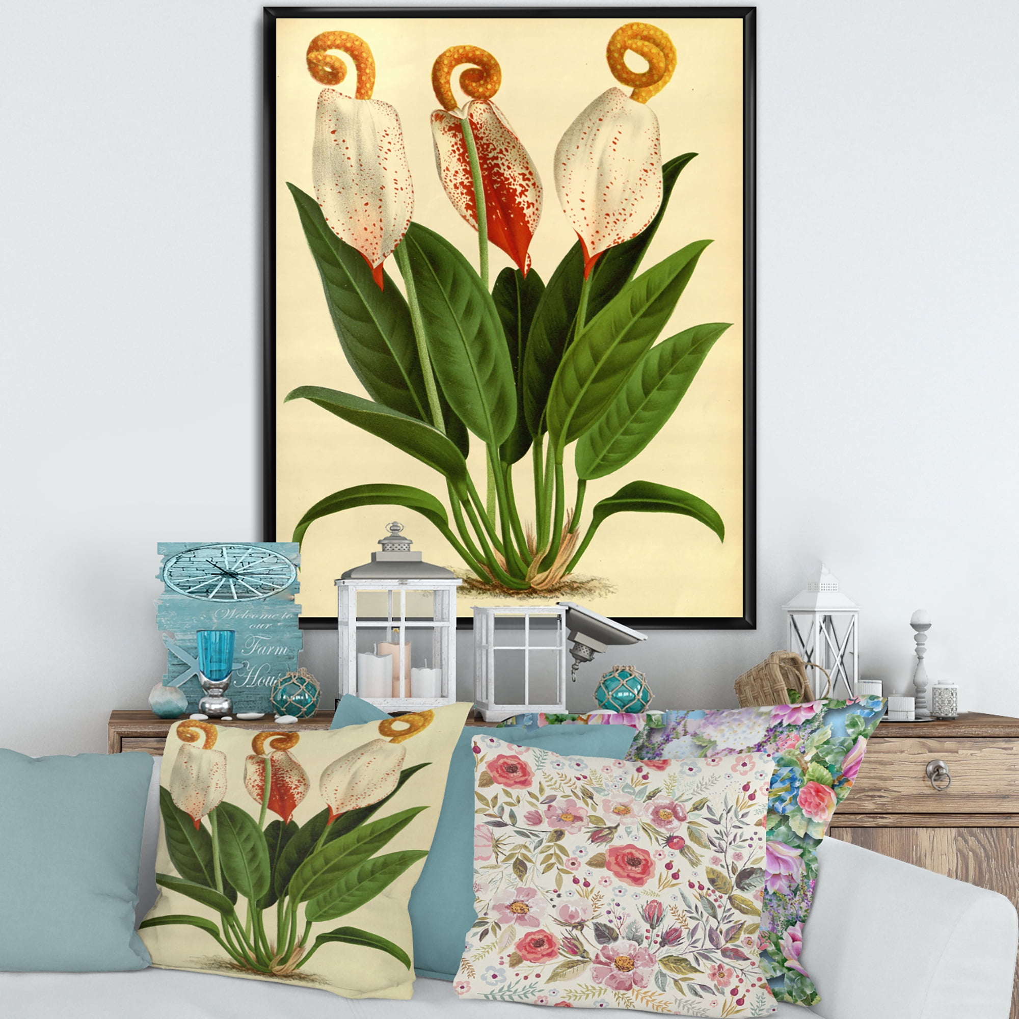Designart 'Retro Wildflowers' Farmhouse Framed Canvas Wall Art Print