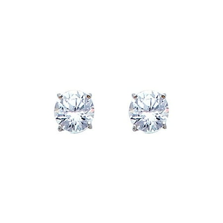 1 Carat Solitaire Stud Round Simulated Diamonds Solid 14k White Gold Unisex Screw Back Earrings