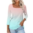 thumbnail image 3 of Aboser Womens Casual Tops 3/4 Length Sleeve T Shirts Dressy Square Neck Shirt Trendy Gradient Graphic Tshirts Loose Fit Soft Blouses Spring Top, 3 of 8