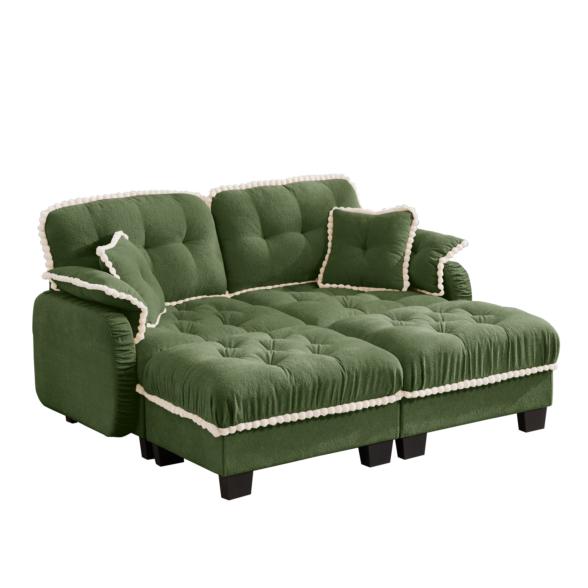 Aenkyo 70" Chenille Modular Sectional Sofa with 2 Ottomans, 23.8" Deep Seat, Green