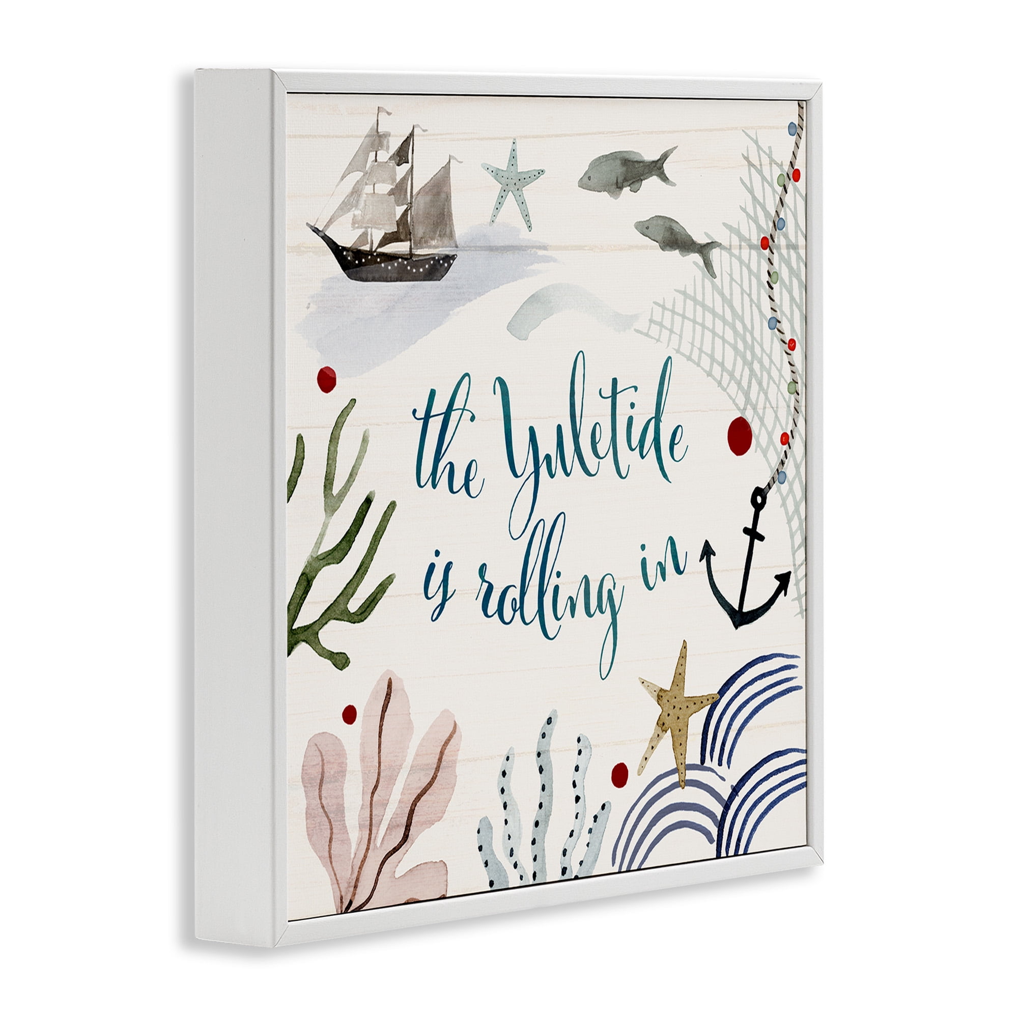 Stupell Industries Nautical Yuletide Christmas Phrase Holiday Painting White Framed Art Print Wall Art, 12 x 12