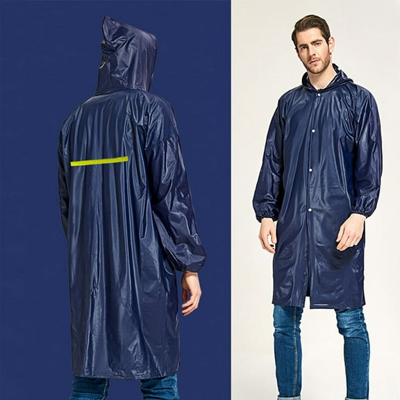Handshe Men's Solid - Color Hooded Button Long - Sleeve Raincoat - All - Season Casual Coat
