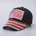 thumbnail image 2 of vigerkar USA Rhinestone Baseball Cap - Patrioticic American Flag Bling Hat for Women Studded (D, One Size）, 2 of 8