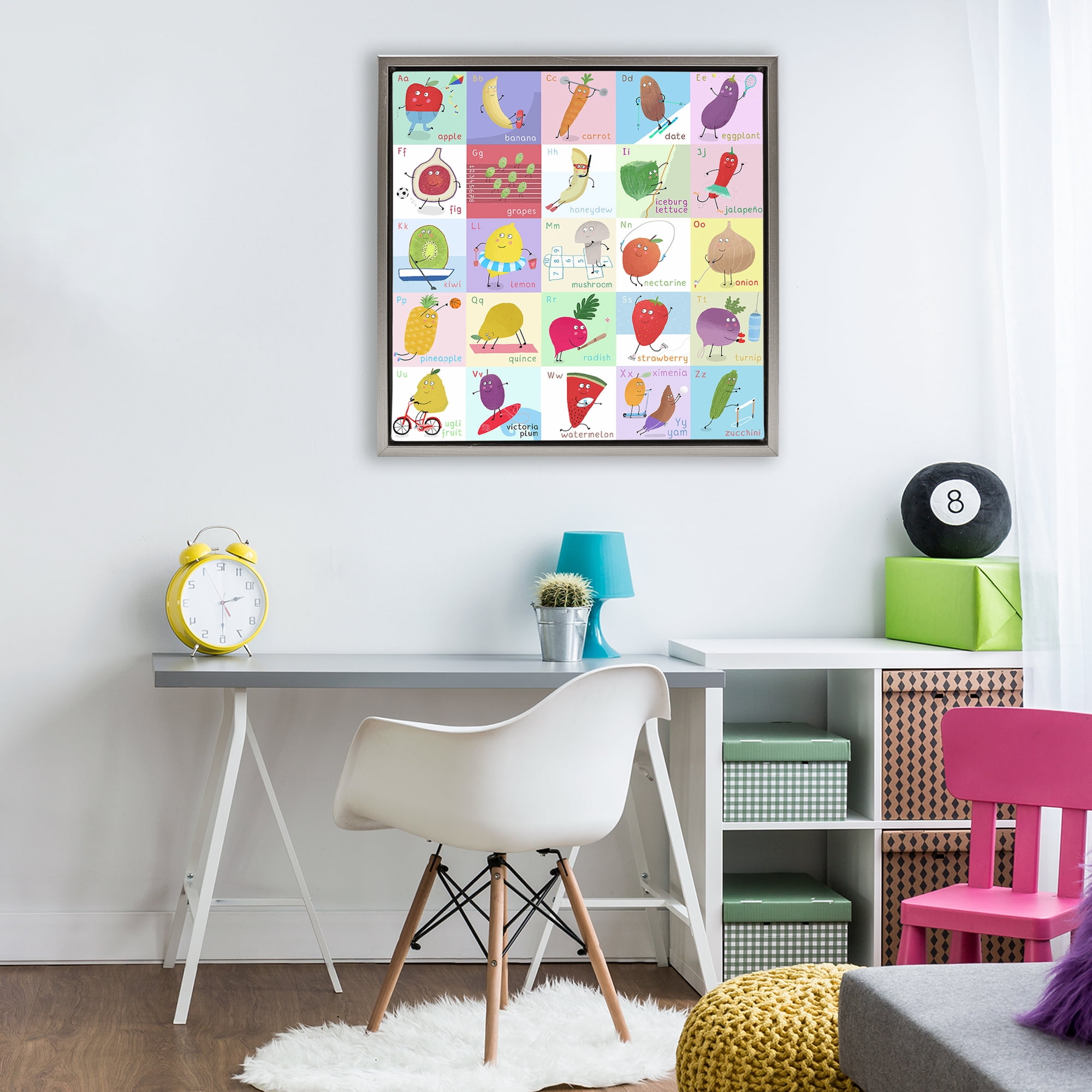 Stupell Industries Sporty Fruit Educational Gray Framed Floater Canvas Wall Art, design by Carla Daly