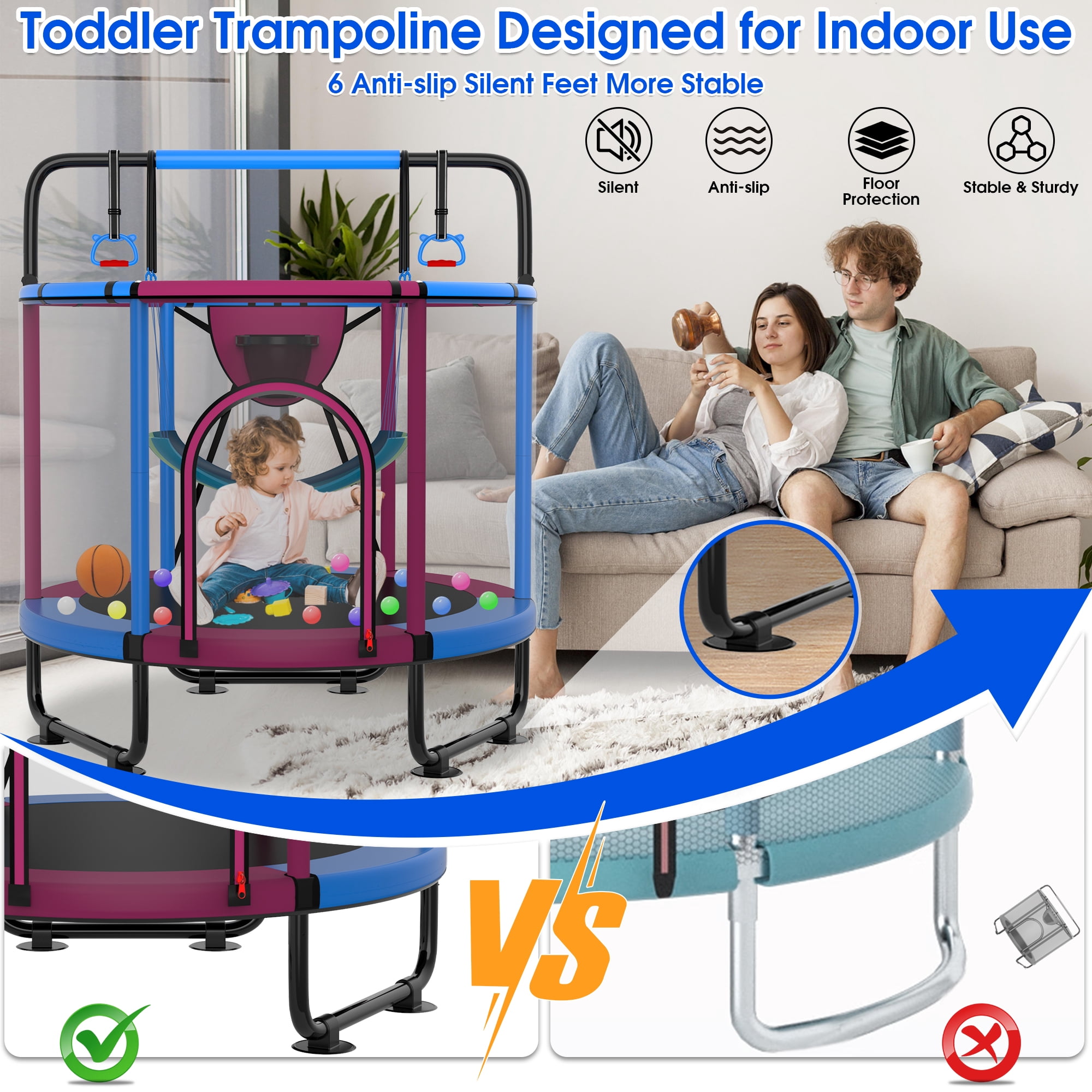Cochan Trampoline for Kids 5FT 600LBS Toddler Trampoline with Enclosure Net and Handlebar, Mini Small Kids Trampoline for Age 1-6, Birthday Gift for Kids