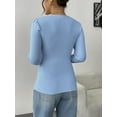thumbnail image 3 of Zeagoo Womens Puff Long Sleeve Tops V Neck Pullover Sweaters Soft Slim Fit Solid Color Rib Knit Tops, 3 of 8